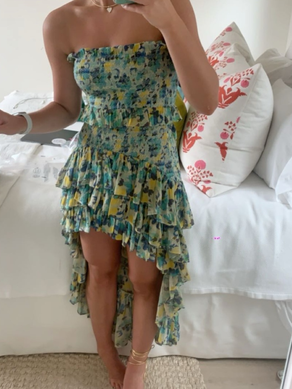 LoveShackFancy Strapless High-Low Ruffle Set